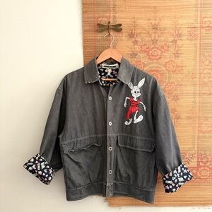 Vintage Italian Denim Cartoon Rabbit Appliqué Jacket